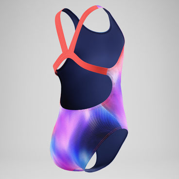 Girls Printed Leaderback Swimsuit Navy/Pink