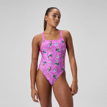 Women's Club Training Printed Starback Swimsuit Pink/Green