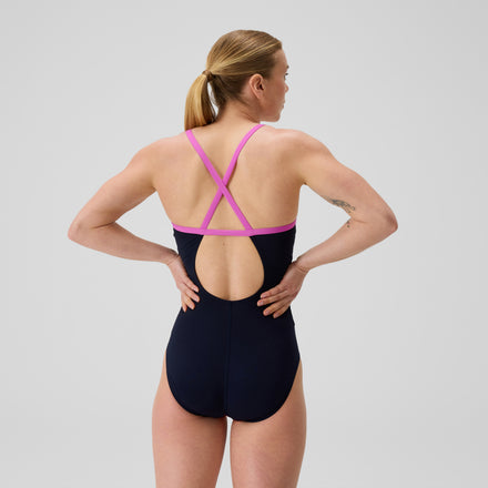 Women's Club Training Printed Fixed Crossback Swimsuit Navy/Green