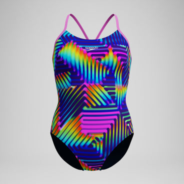 Women's Club Training Printed Fixed Crossback Swimsuit Navy/Green
