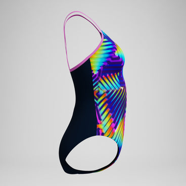 Women's Club Training Printed Fixed Crossback Swimsuit Navy/Green