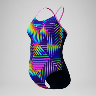 Women's Club Training Printed Fixed Crossback Swimsuit Navy/Green