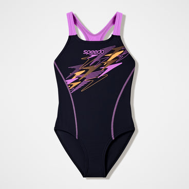 Girls Medley Logo Medalist Swimsuit Black/Pink