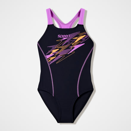 Girls Medley Logo Medalist Swimsuit Black/Pink