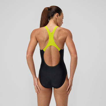 Women's Medley Logo Swimsuit Black/Yellow