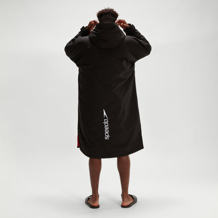 Adult Long Sleeve Poncho Black/Red