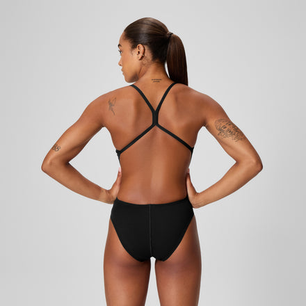 Women's Solid One Back One Piece Black