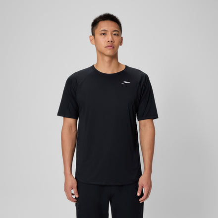 Men's Speedo Short Sleeve Training Swim Rashguard Black