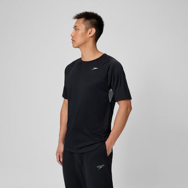 Men's Speedo Short Sleeve Training Swim Rashguard Black