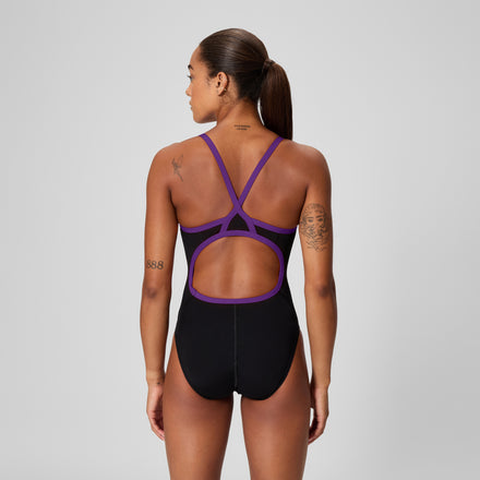 Women's Endurance+ Flyback Swimsuit Team Black/Purple