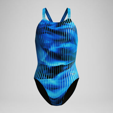 Women's Club Training Printed Leaderback Swimsuit Blue