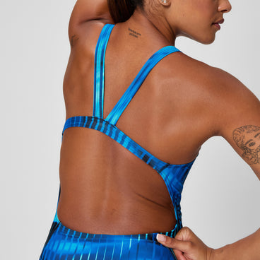 Women's Club Training Printed Leaderback Swimsuit Blue