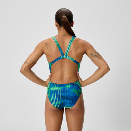 Women's Club Training Printed Leaderback Swimsuit Green/Blue