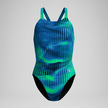 Women's Club Training Printed Leaderback Swimsuit Green/Blue