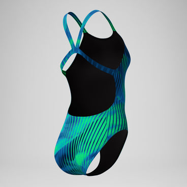 Women's Club Training Printed Leaderback Swimsuit Green/Blue