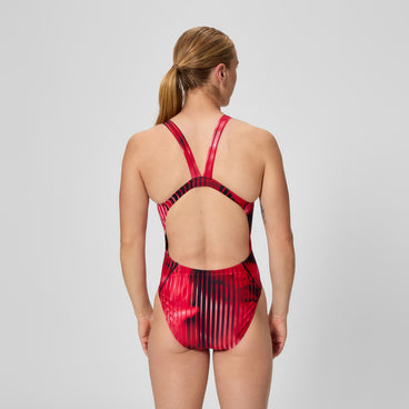 Women's Club Training Printed Leaderback Swimsuit Red