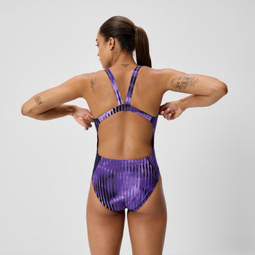 Women's Club Training Printed Leaderback Swimsuit Purple