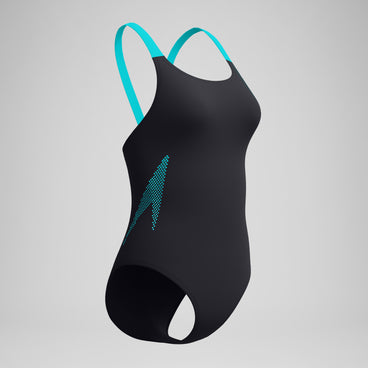 Women's Boom Solid Leaderback Swimsuit Black/Turquoise