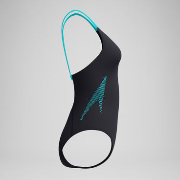 Women's Boom Solid Leaderback Swimsuit Black/Turquoise