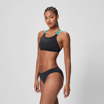 Women's Boom Solid Leaderback Bikini Set Black/Turquoise
