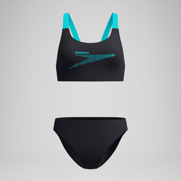 Women's Boom Solid Leaderback Bikini Set Black/Turquoise