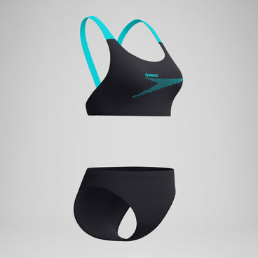 Women's Boom Solid Leaderback Bikini Set Black/Turquoise