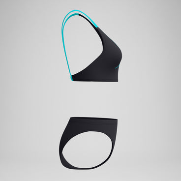 Women's Boom Solid Leaderback Bikini Set Black/Turquoise