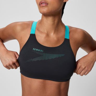Women's Boom Solid Leaderback Bikini Set Black/Turquoise