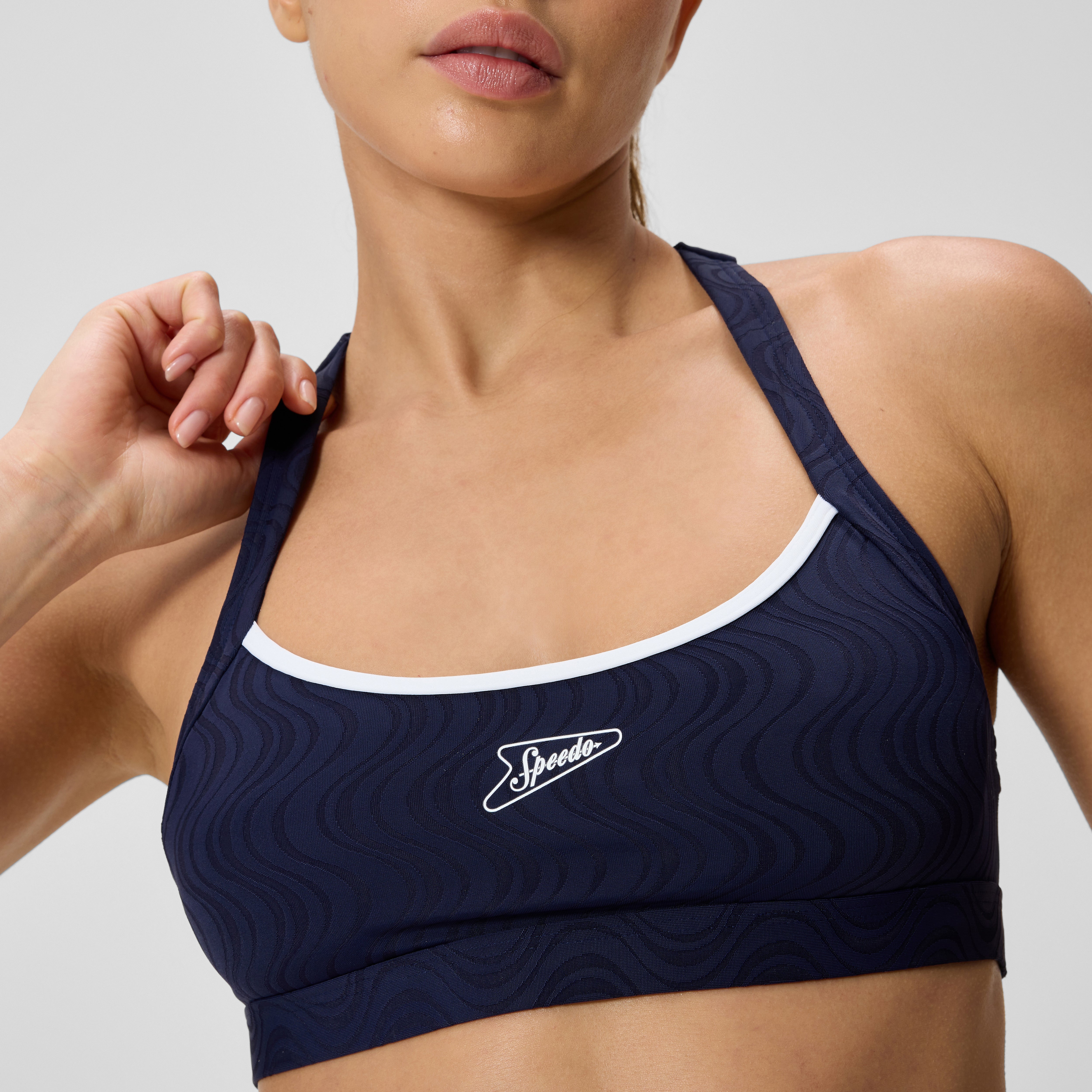 speedo 2WAYリラックスサロペット Women's Jetstream Textured Crossback Bikini Top Navy/White | Speedo