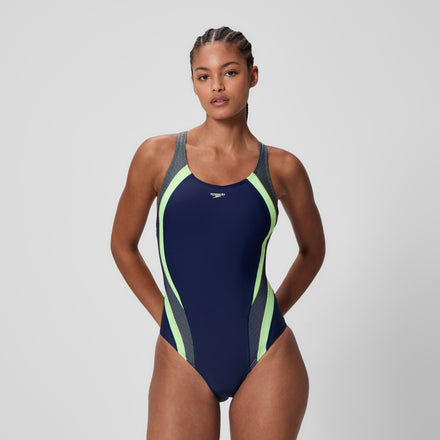 Women's Quantum Rib Splice Swimsuit Navy/Pale Green