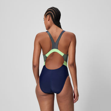 Women's Quantum Rib Splice Swimsuit Navy/Pale Green