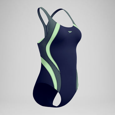 Women's Quantum Rib Splice Swimsuit Navy/Pale Green
