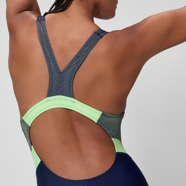 Women's Quantum Rib Splice Swimsuit Navy/Pale Green