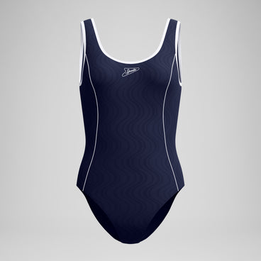 Women's Jetstream Textured Bound Scoop Swimsuit Navy/White
