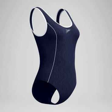 Women's Jetstream Textured Bound Scoop Swimsuit Navy/White