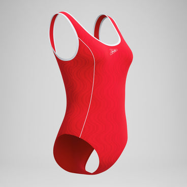 Women's Jetstream Textured Bound Scoop Swimsuit Red/White