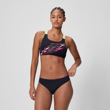 Women's Medley Logo V-Back Bikini Black/Green