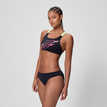 Women's Medley Logo V-Back Bikini Black/Green