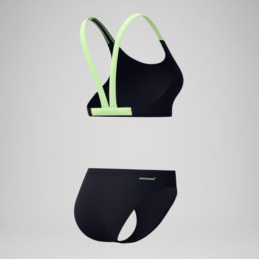 Women's Medley Logo V-Back Bikini Black/Green