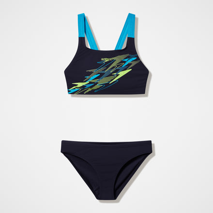 Women's Medley Logo V-Back Bikini Set Black/Turquoise