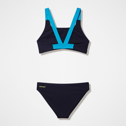 Women's Medley Logo V-Back Bikini Set Black/Turquoise