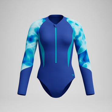 Women's Long Sleeve Zip Swimsuit Blue