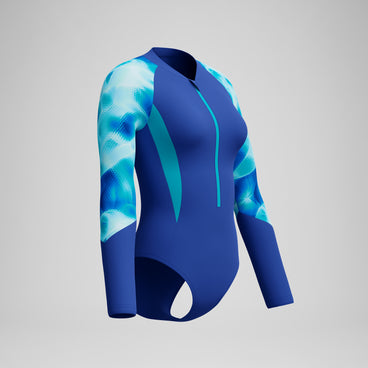 Women's Long Sleeve Zip Swimsuit Blue