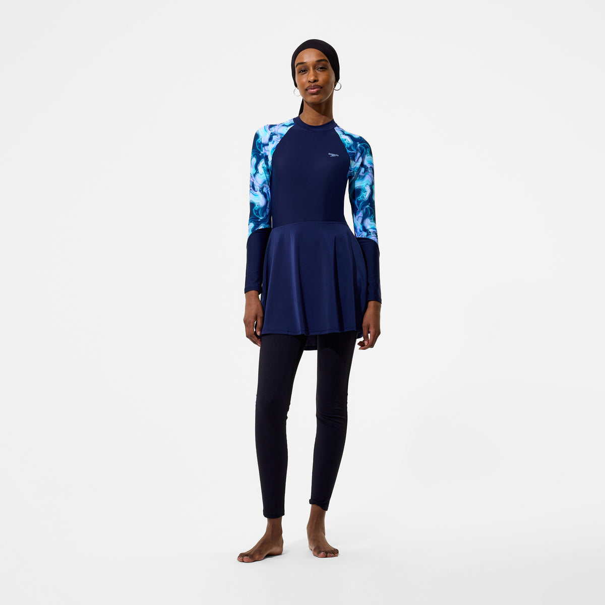 Modern Coverage Printed Long Sleeve Swim Dress
