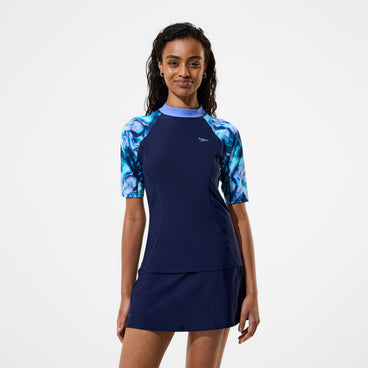 Women's Modern Coverage Printed Short Sleeve Rashguard Navy