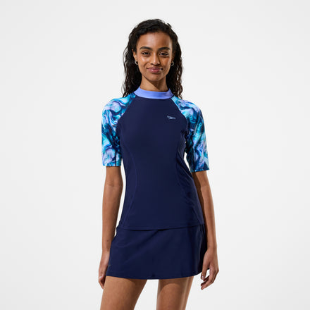 Women's Modern Coverage Printed Short Sleeve Rashguard Navy
