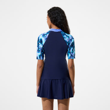 Women's Modern Coverage Printed Short Sleeve Rashguard Navy