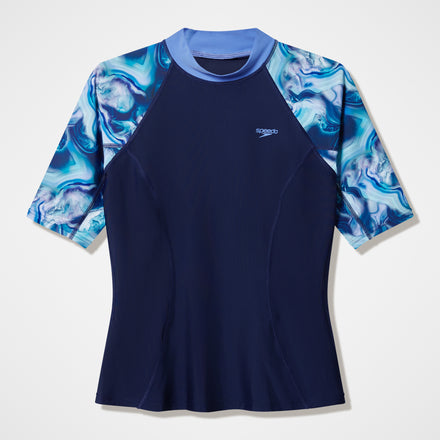 Women's Modern Coverage Printed Short Sleeve Rashguard Navy