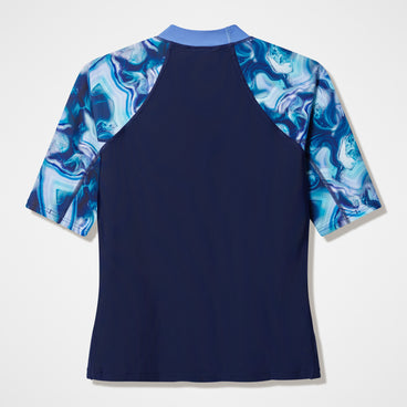 Women's Modern Coverage Printed Short Sleeve Rashguard Navy