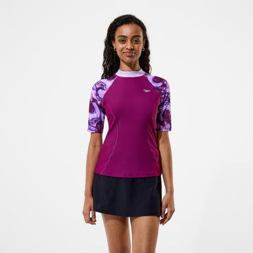 Women's Modern Coverage Printed Short Sleeve Rashguard Dark Pink